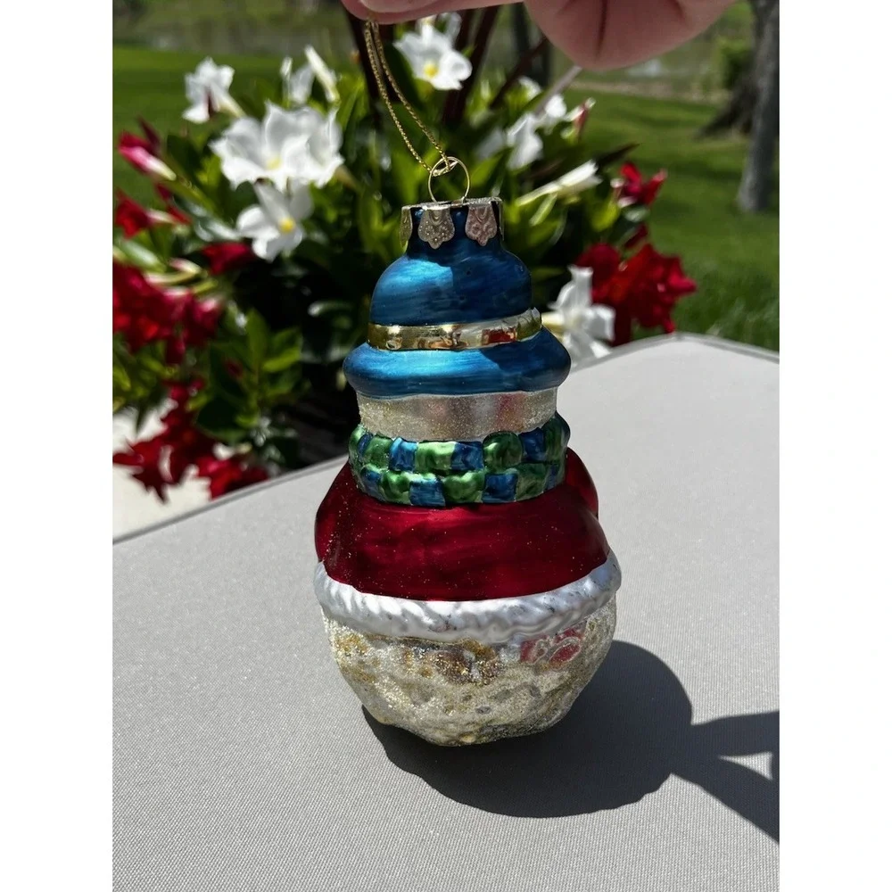 Christmas Street Snowman Glass Ornament Hand Painted European‎ Style Boxed Vtg